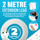 6 Way Gang Extension Lead Cable Individually Switched Extention 6 Socket Plug Uk image