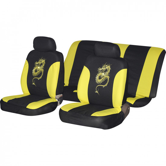 6Pc Yellow Dragon Design Car Seat Cover Set Vehicle Accessory Pack Parts Gift image