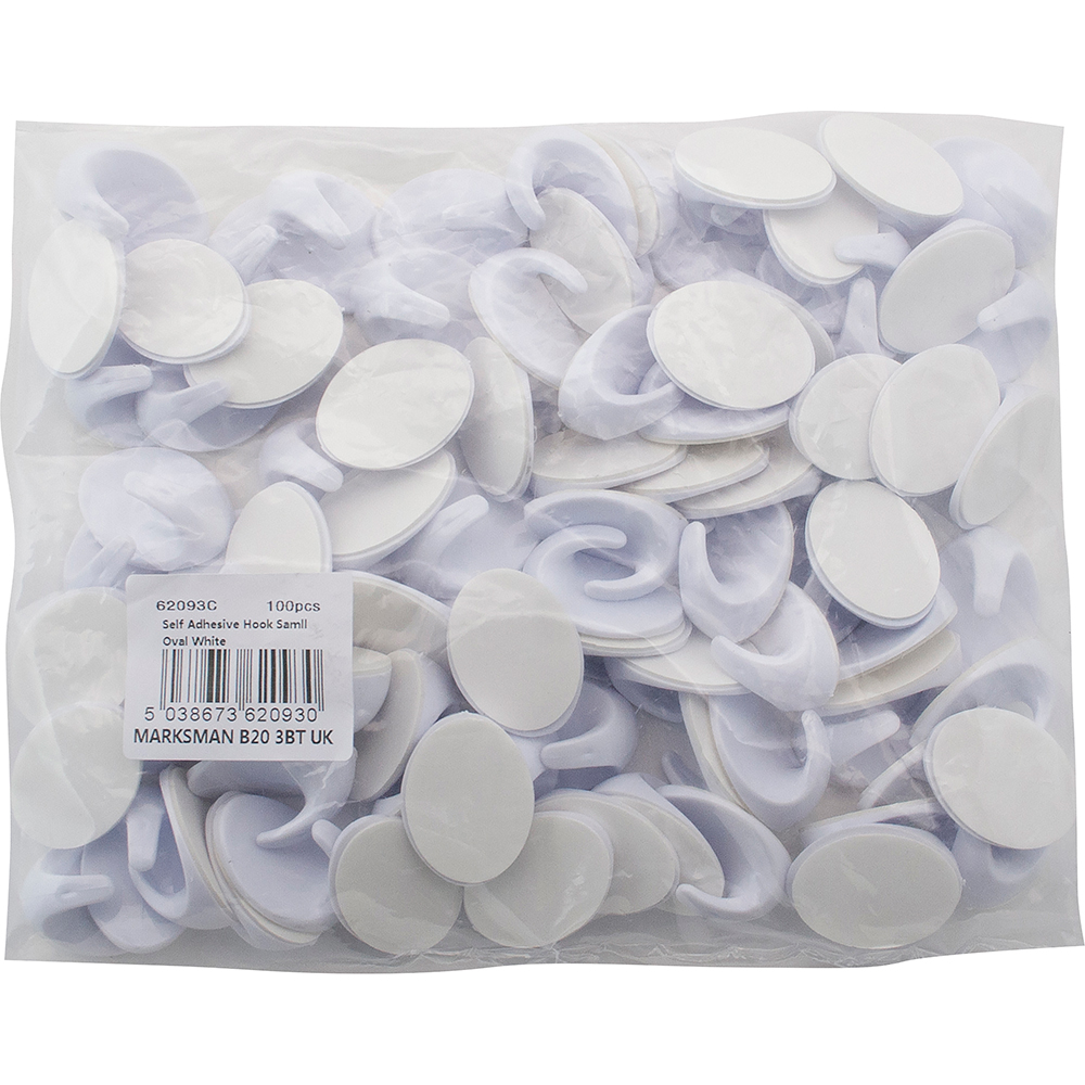 Set Of 100 Self Adhesive Hooks Small Oval White Wall Door Peg